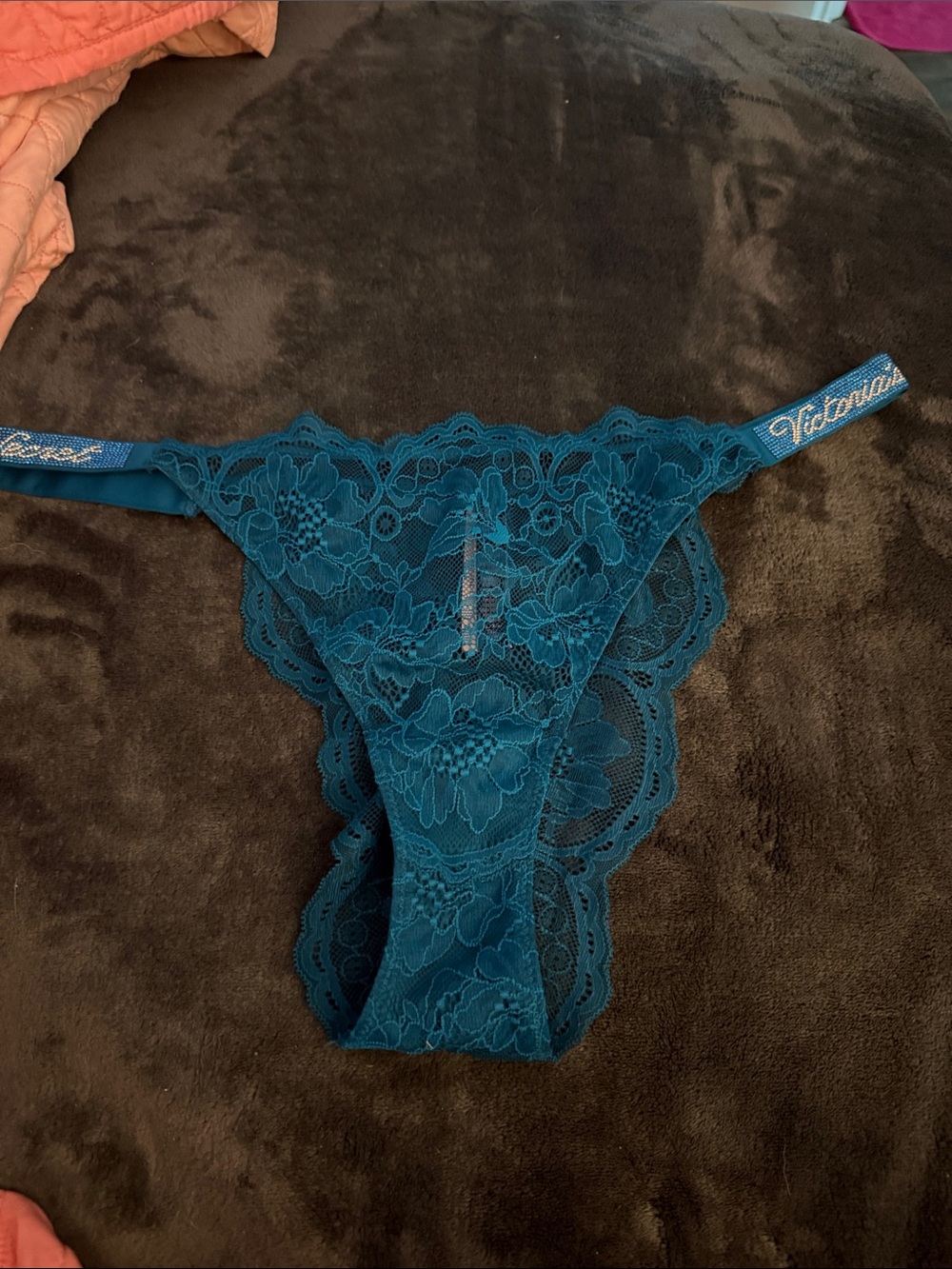 Victoria's Secret Teal Floral Lace Thong